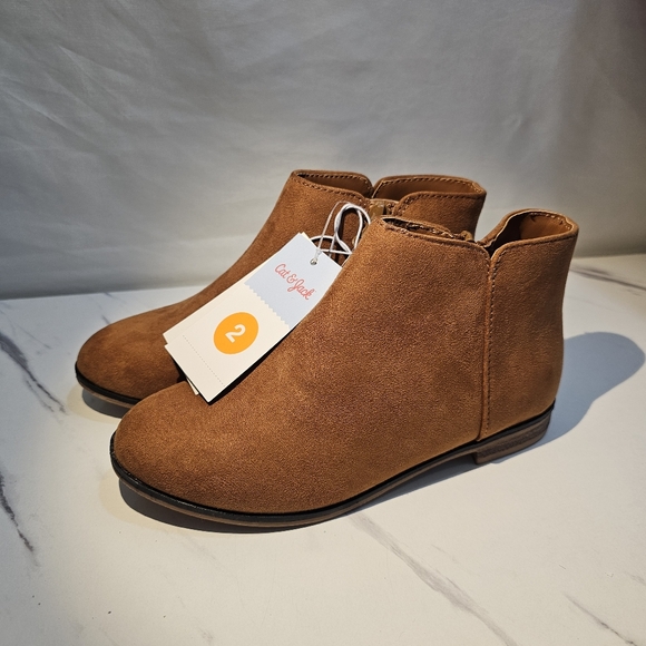 Girls' Opal Zipper Booties Cognac - Cat & Jack - SIZE 2 Brown Boots Easy On - Picture 2 of 10